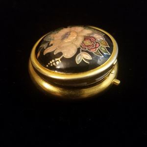 Vintage Metal Pill Box Cloisonne Guilloche Enamel With Floral Design